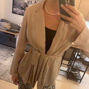 Satin blazer in tan color